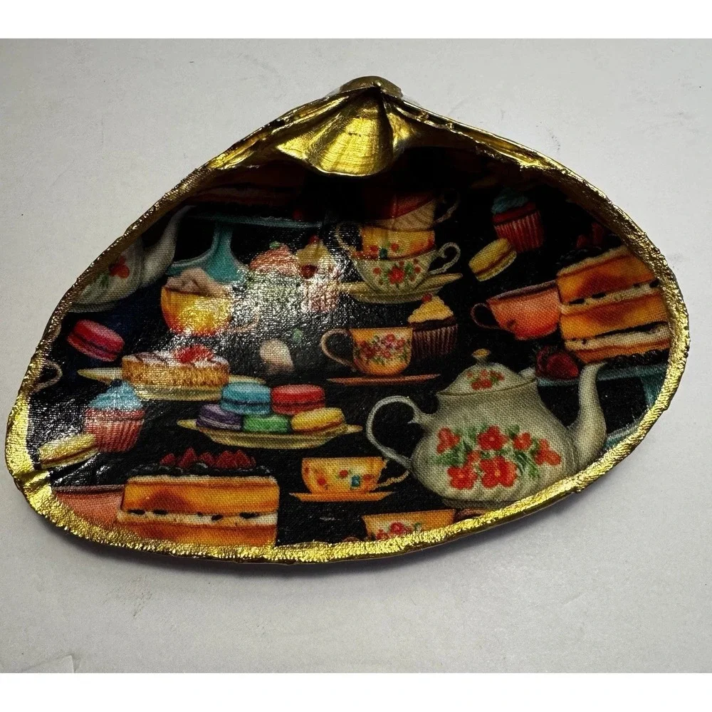 Decoupage Clam Shell Trinket Dish‎ Tea Time